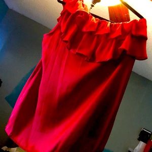 Flattering, Satiny, Red 1-shoulder  top